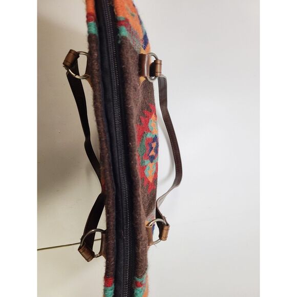 Castano Mole Southwestern 100% Wool Tote Bag, Aztec Tribal Print, Leather - Picture 5 of 8